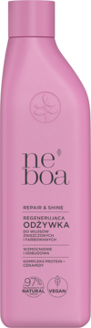 Różowa odżywka Neboa Repair & Shine z proteinami i ceramidami do włosów zniszczonych, widok z przodu.