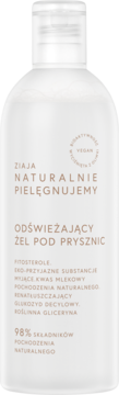 Ziaja Naturalnie Pielęgnujemy odświeżający żel pod prysznic, 98% naturalny, biała butelka, front.
