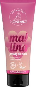BODY IN BALANCE BY ONLYBIO ,peeling do ciała, cukrowy, Malina,przód