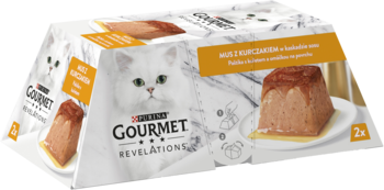 PURINA GOURMET Revelations ,karma pełnoporcjowa mokra dla dorosłych kotów, 2x mus z kurczakiem,przód