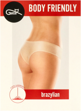 Gatta Body Friendly beżowe, laserowo cięte majtki brazylian na modelce, widok z tyłu.