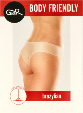 Beżowe majtki Gatta Brazylian Body Friendly. Widok z tyłu na gładką, bezszwową tkaninę.
