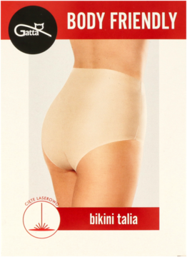 Tył modelki w beżowych, bezszwowych majtkach Gatta Body Friendly Bikini Talia z wysokim stanem.