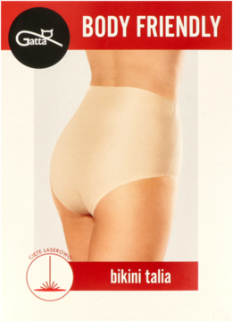 Beżowe majtki Gatta Bikini Talia, laserowo cięte, elastyczne, z klinem bawełnianym, widok z tyłu na modelce.