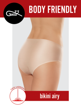 Cieliste majtki damskie Gatta typu bikini airy, z laserowo ciętymi krawędziami, widok z tyłu na modelce.