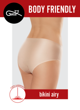 Majtki damskie Gatta bikini airy beżowe, bezszwowe, laserowo cięte, widok z tyłu na modelce.