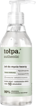 Tołpa Authentic żel do mycia twarzy hipoalergiczny, 10 składników, butelka z pompką, przód.