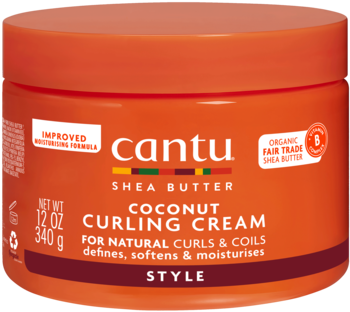 Pomarańczowy słoik Cantu Coconut Curling Cream 340g, widok z przodu, krem do definiowania naturalnych loków.