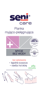 Seni Care pianka myjąco-pielęgnująca bez spłukiwania. Wegańska, do skóry wrażliwej, neutralizuje zapach.