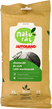 Opakowanie chusteczek Autoland Natural do szyb i piór wycieraczek, brązowe, widok z przodu, 25 szt.