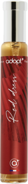Adopt' Red Dress woda perfumowana dla kobiet, czerwona butelka ze złotym płynem i srebrnym korkiem, widok z przodu.