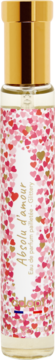 Adopt' Absolu D'Amour perfumy w butelce z brokatowymi różowymi sercami i złotą nakrętką, widok z przodu.