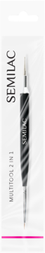 Semilac Multitool 2w1: czarny aplikator z cienkim pędzelkiem i sondą, widok z przodu w blistrze.