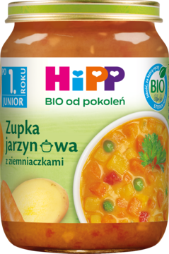 HIPP BIO od pokoleń ,danie w słoiczku, zupka jarzynowa z ziemniaczkami, 12m+,przód