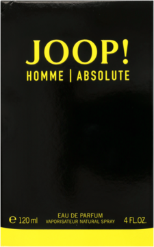 Czarne pudełko Joop! Homme Absolute woda perfumowana dla mężczyzn, 120 ml, z żółtymi napisami.