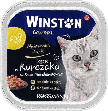 WINSTON Gourmet ,karma pełnoporcjowa mokra dla dorosłych kotów, z kurczakiem w sosie marchewkowym,przód