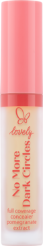 Lovely No More Dark Circles korektor full coverage, beżowy, z różową nakrętką i ekstraktem z granatu, widok z przodu.