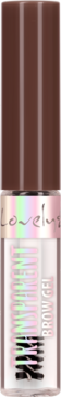 Przezroczysty utrwalający żel do brwi Lovely Brow Fix. Biała tubka z tęczową etykietą i brązową nakrętką, widok z przodu.