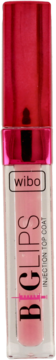 Różowy topper do ust wibo BGLIPS INJECTION TOP COAT w tubce z metaliczną nakrętką, widok z przodu.