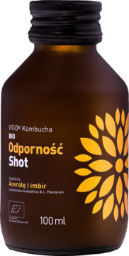 VIGO KOMBUCHA Bio Probiotyk Odporność,napój typu shot, Acerola i Imbir,przód