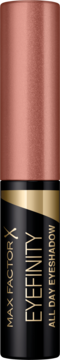 Max Factor Eyefinity All Day Eyeshadow 01 Lovely Rose, miedziana, metaliczna tuba z czarną etykietą, przód.