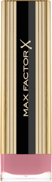 Pomadka Max Factor Colour Elixir Angel Pink, złoty korpus, czarny panel z logo, różowa baza.