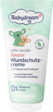 Babydream krem na odparzenia 75ml, tubka extra sensitive z cynkiem i pantenolem, widok z przodu.
