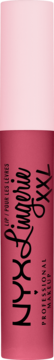 NYX Lingerie XXL matowa szminka w płynie, ciemnoróżowe opakowanie, pionowe ujęcie z obróconym tekstem.