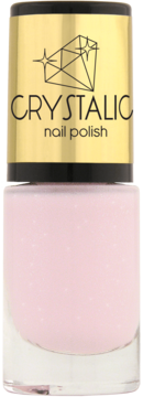 Ados Crystalic lakier do paznokci, jasnoróżowy z brokatem, w przezroczystej butelce ze złotą zakrętką.