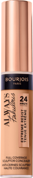 Bourjois Always Fabulous Full Coverage Concealer w butelce w kolorze skóry z różowo-złotą zakrętką, widok z przodu.