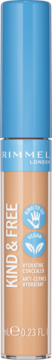 Rimmel Kind & Free Hydrating Concealer, light beige tube with blue cap, frontal view, vegan and cruelty-free.