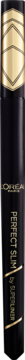 Pionowy kadr czarnego eyelinera L'Oréal Super Liner Perfect Slim ze złotymi akcentami i tekstem.