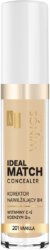 AA Wings of Color Ideal Match Concealer 201 Vanilla. Nawilżający korektor w jasnej butelce, widok z przodu.
