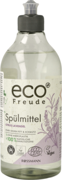 eco Freude płyn do naczyń cytrus-lawenda, 100% naturalny i wegański, w butelce z pompką, widok z przodu.