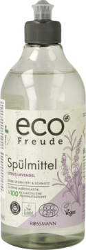 eco Freude płyn do naczyń cytrus-lawenda, 100% naturalny i wegański, w butelce z pompką, widok z przodu.