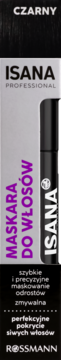 Isana Professional czarna maskara do włosów, widok z przodu, na jasnym tle. Maskuje odrosty i siwe włosy.