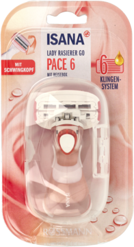 Isana Lady Maszynka Go Pace 6, biało-różowa, z 6 ostrzami, obrotową głowicą i etui podróżnym, w blistrze.