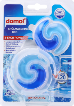 Domol zapach do zmywarki, 2x6ml, niebiesko-białe spirale świeżości w blistrze. Długotrwała świeżość, bez mikroplastiku.
