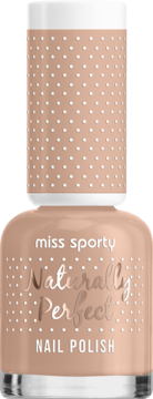 Miss Sporty Naturally Perfect lakier do paznokci nude, z witaminą E, żelowy połysk, nakrętka w kropki, widok z przodu.