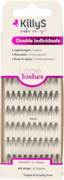 KillyS Love Lashes, indywidualne kępki rzęs 10mm, lekkie, wielorazowe. Widok opakowania z przodu.
