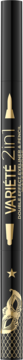 Cylindryczny, czarny eyeliner i kredka kajal 2w1 Variété ze złotym napisem i ozdobami, pionowy widok z przodu.