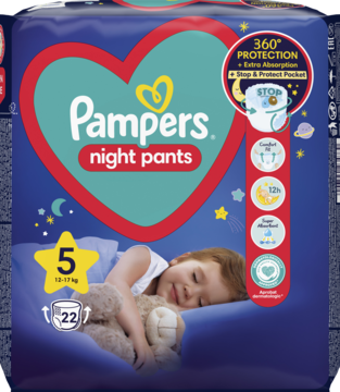 PAMPERS Night Pants ,pieluchomajtki, rozm. 5, 12-17 kg,przód