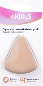 KillyS rubycell makeup sponge w jasnobeżowym kolorze, w trójkątnym kształcie, widoczna w przezroczystym opakowaniu.