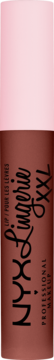 NYX Lingerie XXL matowa pomadka płynna, brązowa tubka z różową nakrętką, pionowe ujęcie.