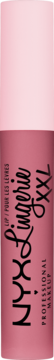 NYX Lingerie XXL matowa pomadka w płynie. Pionowa, różowa tubka z jasnoróżową nakrętką, widok z przodu.