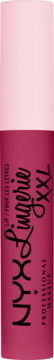 NYX Lingerie XXL, ciemnoróżowa matowa pomadka w pionowej tubce z jasnoróżową nakrętką, widok z przodu.