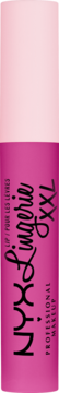 NYX Lingerie XXL lip product, two-tone pink/fuchsia tube with vertical black text, full front view.