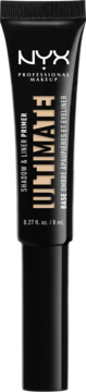 NYX Ultimate Shadow & Liner Primer w czarnej tubce, baza do cieni, beżowy napis Ultimate, widok z przodu.