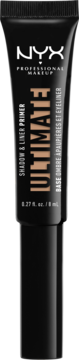 Czarna tubka bazy do cieni NYX Ultimate Shadow & Liner Primer, z brązowym napisem "ULTIMATE", widok z przodu.