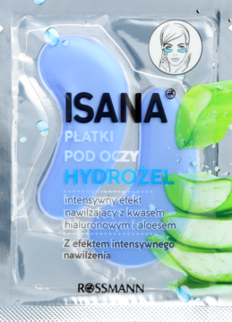 Isana Hydrożelowe Płatki Pod Oczy nawilżające z aloesem i kwasem hialuronowym w srebrnej saszetce.